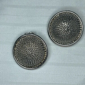 Lisner Silver Tone clip circle earrings
